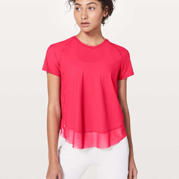 LULULEMON Quick Pace Short Sleeve Shirt Top Blouse Open Back Fuchsia Pink Mesh S - Picture 4 of 13